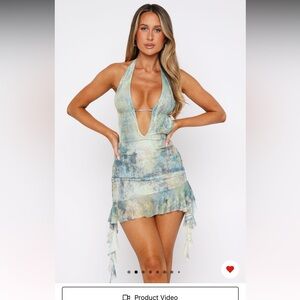 White Fox Boutique Asymmetrical Halter Dress in Blue and Green